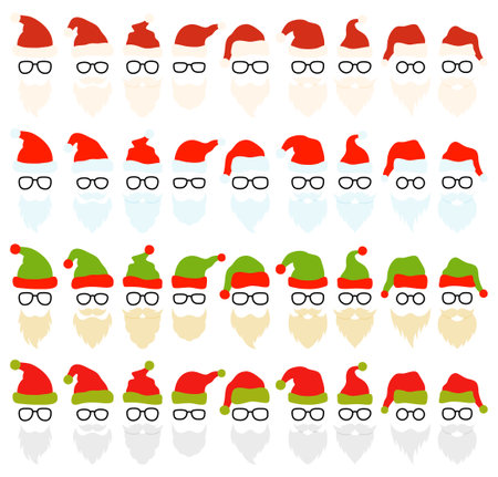 Beard with christmas hat and glasses on white backgroundのイラスト素材