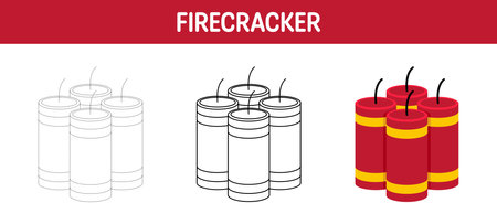 Firecracker tracing and coloring worksheet for kidsのイラスト素材