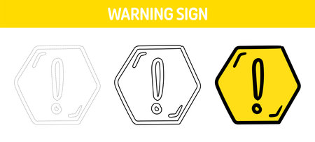 Attention sign tracing and coloring worksheet for kidsのイラスト素材