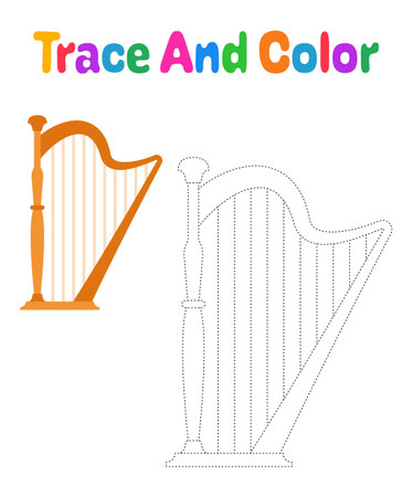 Harp tracing worksheet for kidsのイラスト素材