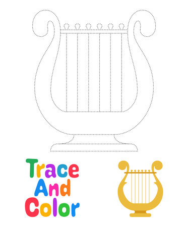Harp tracing worksheet for kidsのイラスト素材