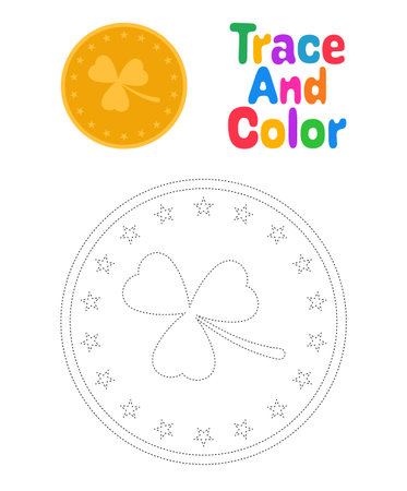 Clover Coin tracing worksheet for kidsのイラスト素材