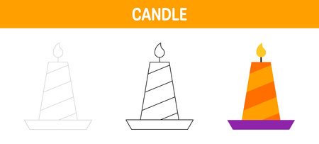 Candle tracing and coloring worksheet for kidsのイラスト素材