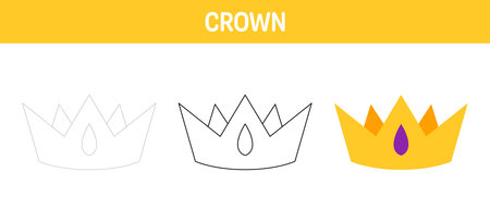 Crown tracing and coloring worksheet for kidsのイラスト素材