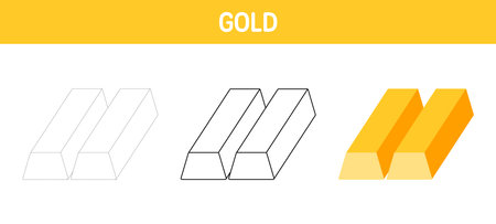Gold tracing and coloring worksheet for kidsのイラスト素材