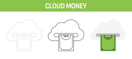 Cloud Money tracing and coloring worksheet for kidsのイラスト素材