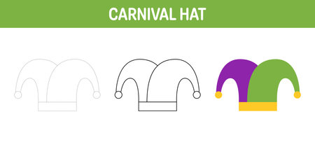 Carnival Hat tracing and coloring worksheet for kidsのイラスト素材