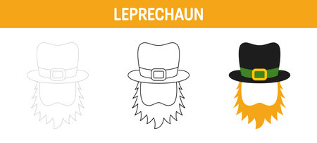 Leprechaun Hat with Beard tracing and coloring worksheet for kidsのイラスト素材