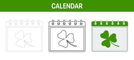 Calendar with Clover tracing and coloring worksheet for kidsのイラスト素材