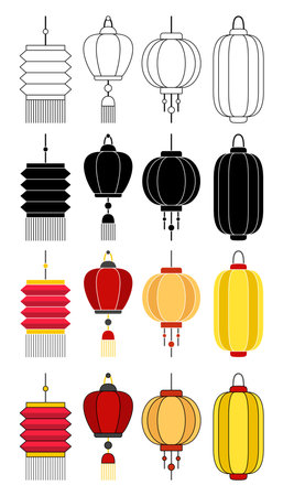 Chinese Lantern in flat style isolatedのイラスト素材