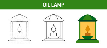 Oil Lamp tracing and coloring worksheet for kidsのイラスト素材