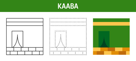 Kaaba tracing and coloring worksheet for kidsのイラスト素材