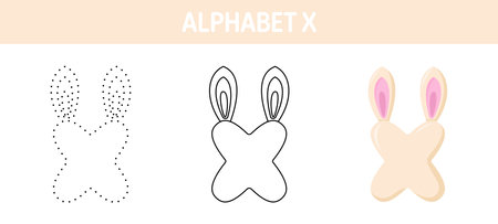 Alphabet X tracing and coloring worksheet for kidsのイラスト素材