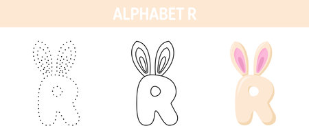 Alphabet R tracing and coloring worksheet for kidsのイラスト素材