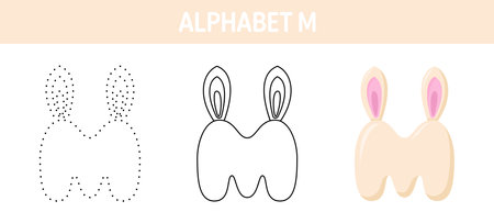 Alphabet M tracing and coloring worksheet for kidsのイラスト素材