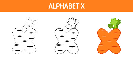 Alphabet X tracing and coloring worksheet for kidsのイラスト素材