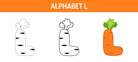 Alphabet L tracing and coloring worksheet for kidsのイラスト素材