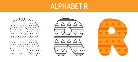 Alphabet R tracing and coloring worksheet for kidsのイラスト素材