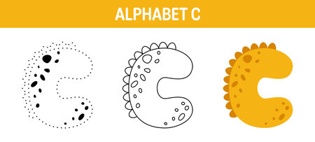 Alphabet C tracing and coloring worksheet for kidsのイラスト素材