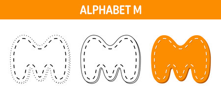 Alphabet M tracing and coloring worksheet for kidsのイラスト素材