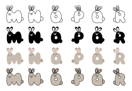 Rabbit alphabet in cartoon styleのイラスト素材