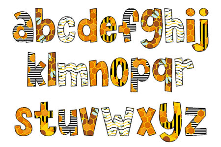 Handcrafted Honeycomb Letters. Color Creative Art Typographic Designのイラスト素材