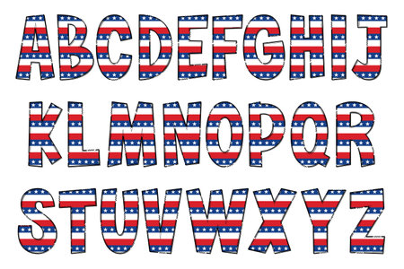 Handcrafted American Flag Letters. Color Creative Art Typographic Designのイラスト素材