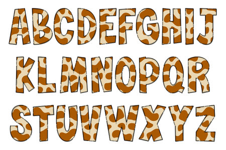 Handcrafted Cow Texture Letters. Color Creative Art Typographic Designのイラスト素材