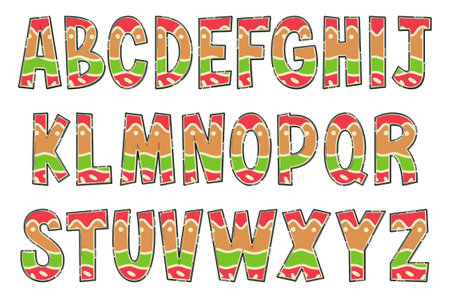 Handcrafted Christmas Cookie Letters. Color Creative Art Typographic Designのイラスト素材
