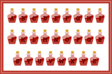 Versatile Collection of Red Potion Alphabet Letters for Various Usesのイラスト素材