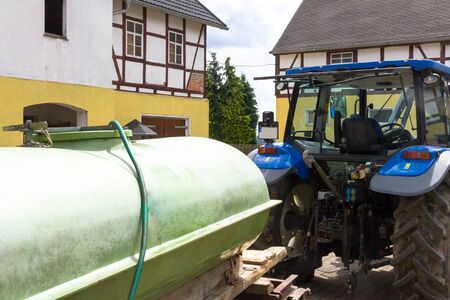 Tractor in a farmの写真素材
