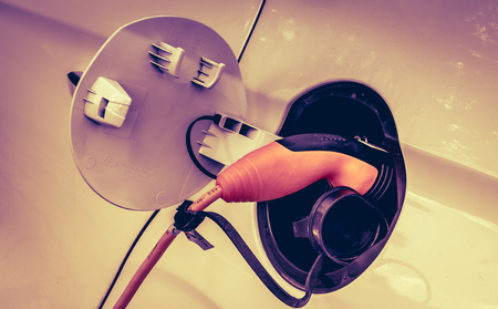 Electric car plug inの写真素材