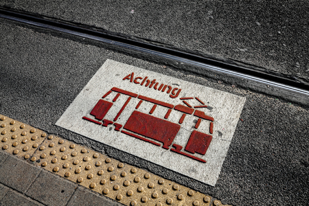 Tram warning signの写真素材