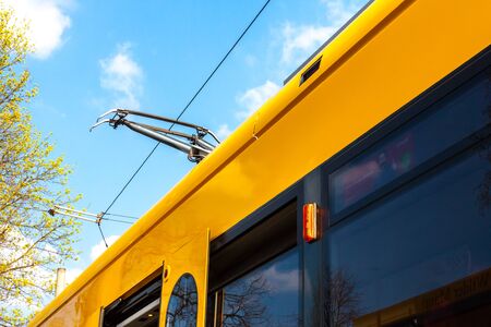 The yellow tram in Dresdenの写真素材