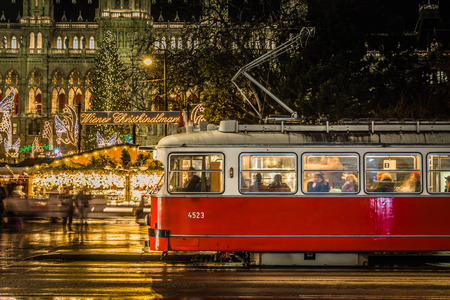 Vienna tram in christmas timeのeditorial素材