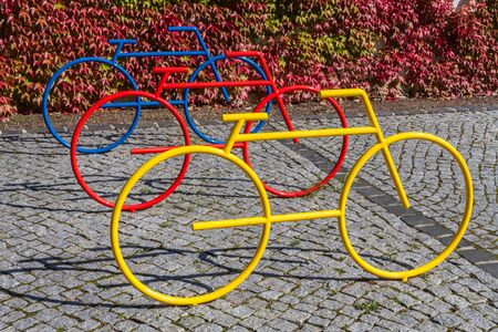 Colorful bicycle statues as standの写真素材