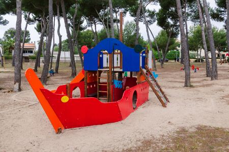 Playground with a colorful shipの写真素材