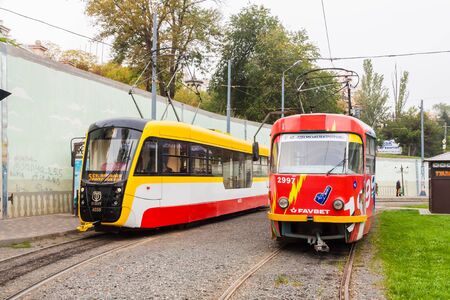A tram stop in Odessa, Ukraineの写真素材