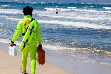 Life guard watching the sea in Mallorcaの写真素材