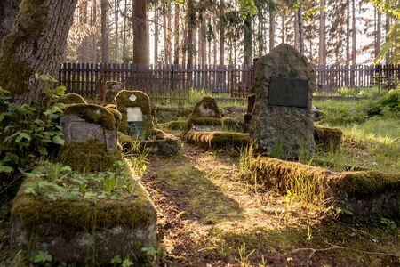 Gravestones of an old forgotten cemeteryの写真素材