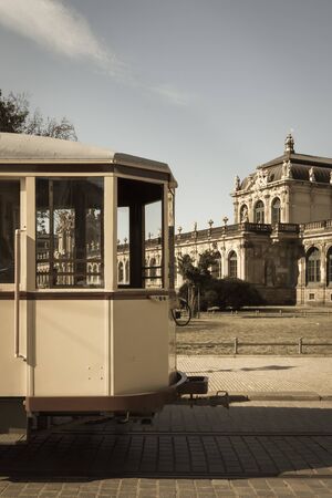Old retro historic tramway in Dresden, Germanyの写真素材