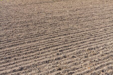 A fresh plowed field in autumnの写真素材