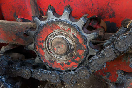 A steel chain connection in a machineryの写真素材