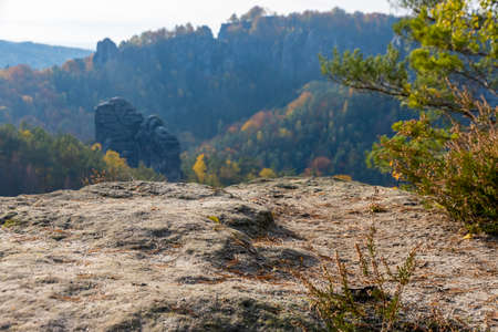 Rock formations in Saxon Switzerlandの写真素材