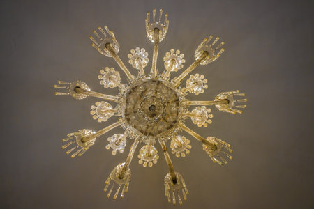 Detail of a chandelier from the ceiling of a roomの写真素材