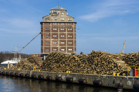 Pile of firewood in the portの写真素材