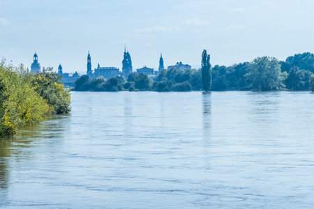 Panoramic view of the Vltava river in Prague, Czech Republicの写真素材