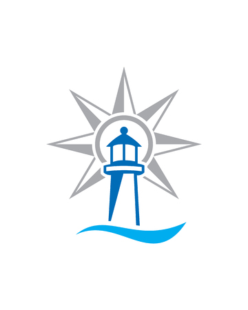 Lighthouse with compass roseのイラスト素材