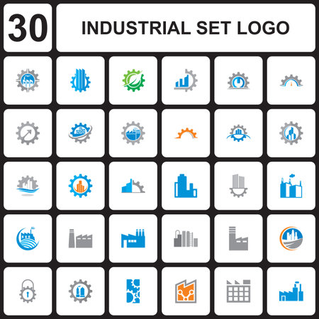 A Set Of Industrial Logos , A Set Of Machine Logosのイラスト素材