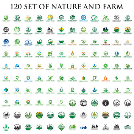 set of nature vector , set of farm logoのイラスト素材